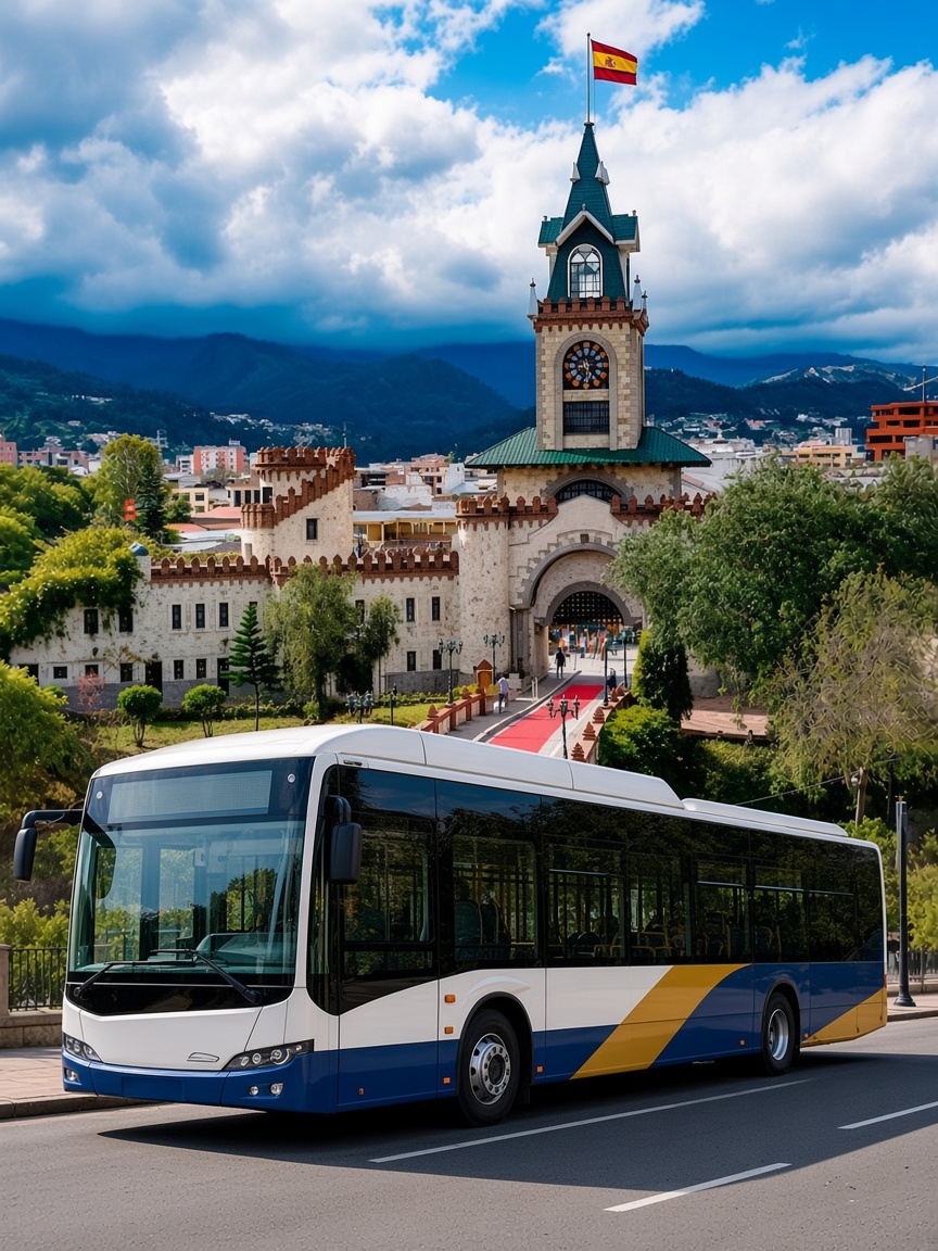 Bus urbano frente a la Puerta de la Ciudad de Loja