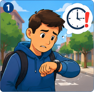 Joven mira el reloj con preocupación