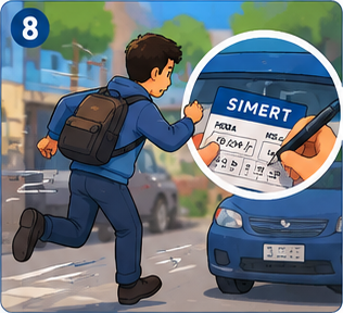 Corre de vuelta al vehículo con la tarjeta
